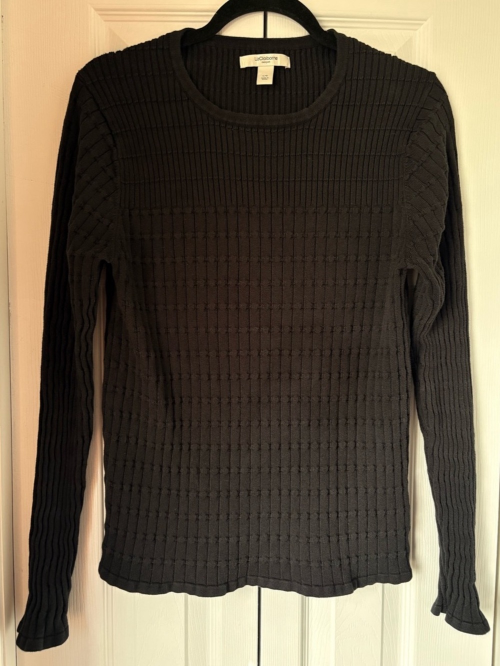 Vintage Liz Claiborne 100% Cotton Black Long Sleeve Ribbed Sweater Size L